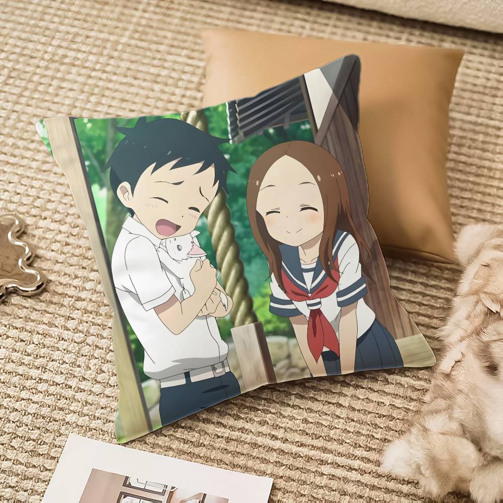 Kwaii Anime T-Teasing Master Takagi-san Pillow Case Anti-dustmite Pillowcase Invisible zipper silky plush Sofa