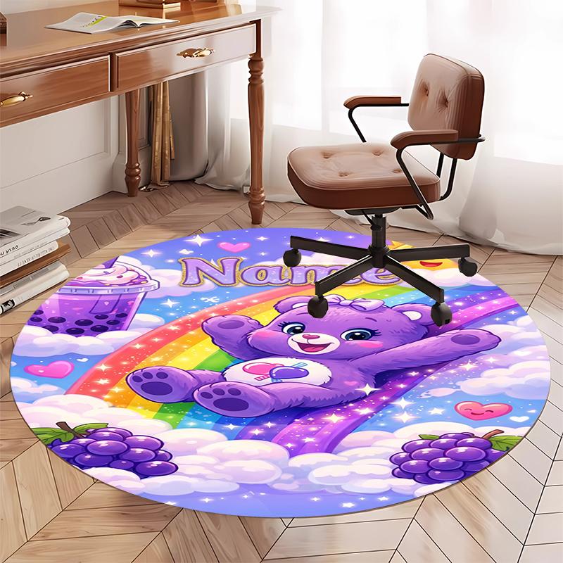 Custom Name Bear Printed Round Rug Carpet Chair Rug Area Rug Entryway Doormats,for Office Chair Living Room Bedroom Kitchen Room.
