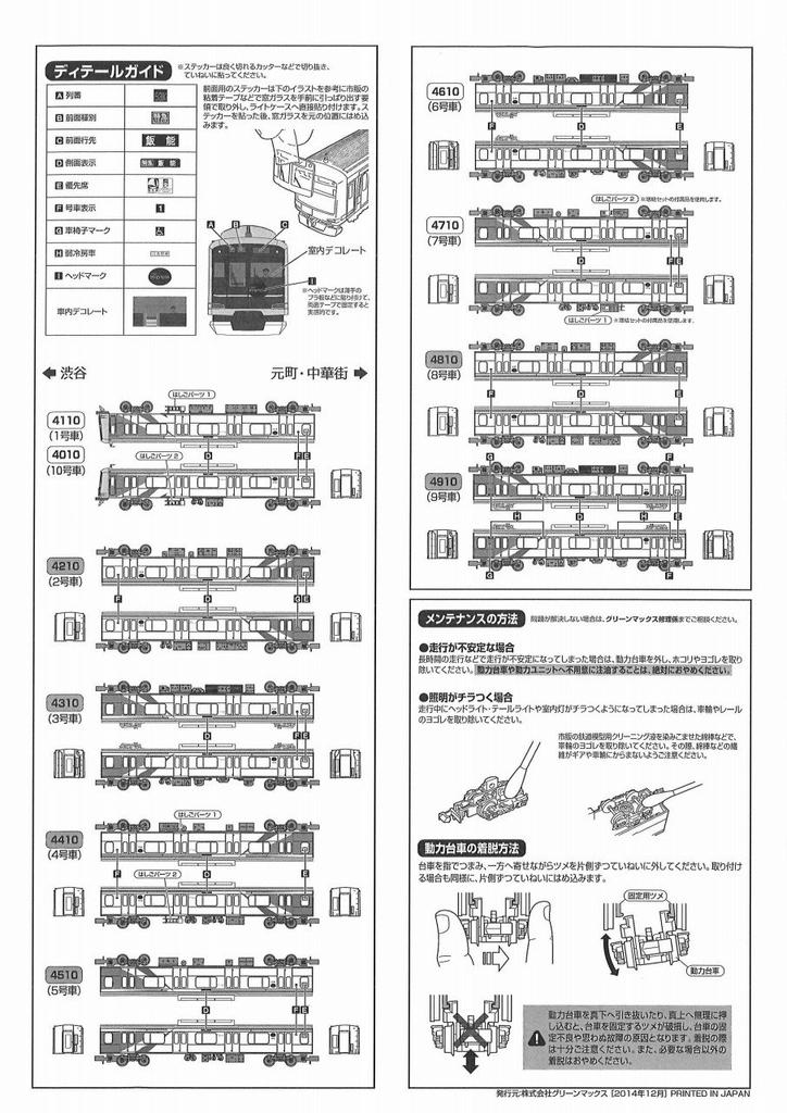 Greenmax N Gauge 4707 Tokyu 5050 Series 4000 Series Shibuya Hikarie Train Additional Intermediate Car Set 6-Car (Non-Powered)