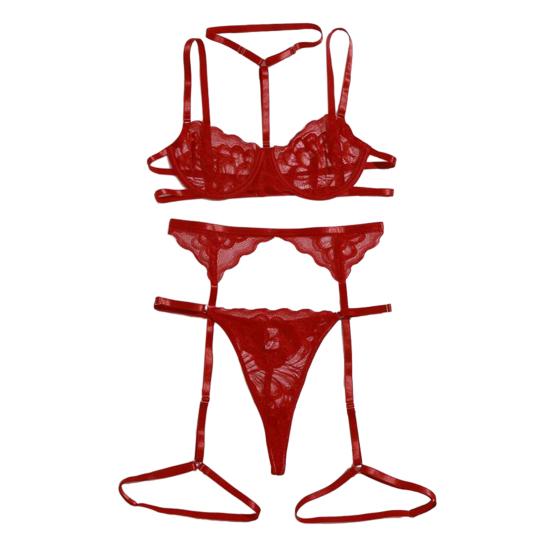 1 sada Sexy podprsenka Kalhotky Podvazková sada Krajka Nízký střih Push Up Multi Strap Vysoký Pas Elastická Tenká ohlávka Výstřih Líbánky Svatební Noc Dámská Sada spodního prádla