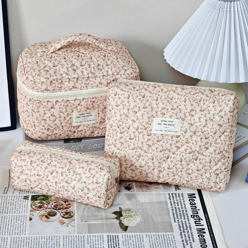 Vintage Large Capacity Cosmetic Bag Portable Travel Storage Bag Handheld Makeup Pouch for Toiletries Cosmetics Organizer Outdoor Daily Use