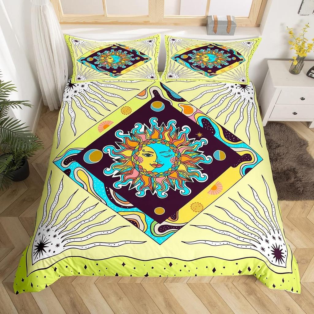 Sun and Moon Psychedelic Duvet Cover Set King Size Geometric Creative Colorful Bedding Children Teenagers Adult Room Decoration