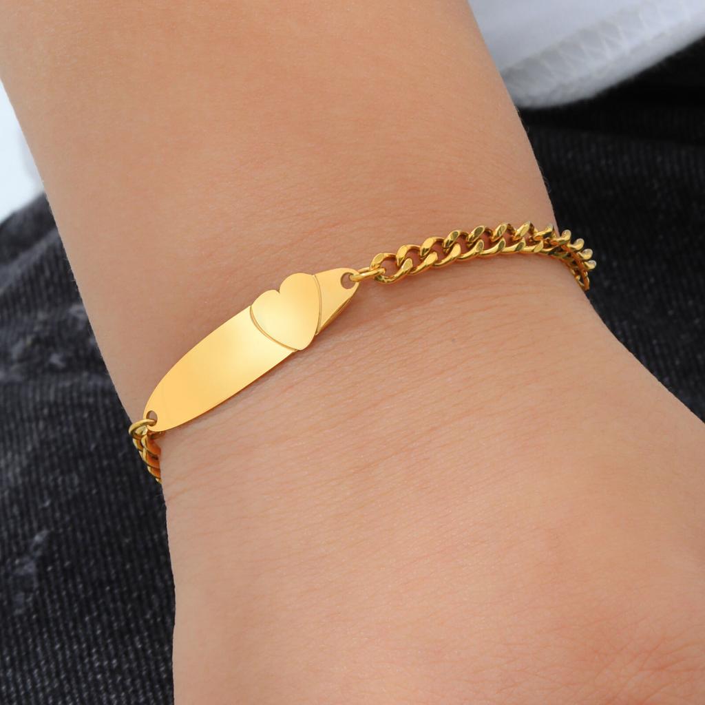 Personalize Name Date ID Bracelet Anti Allergy Stainless Steel for Girls Boys Chain Link Custom Family Valentine's Day Love Gift