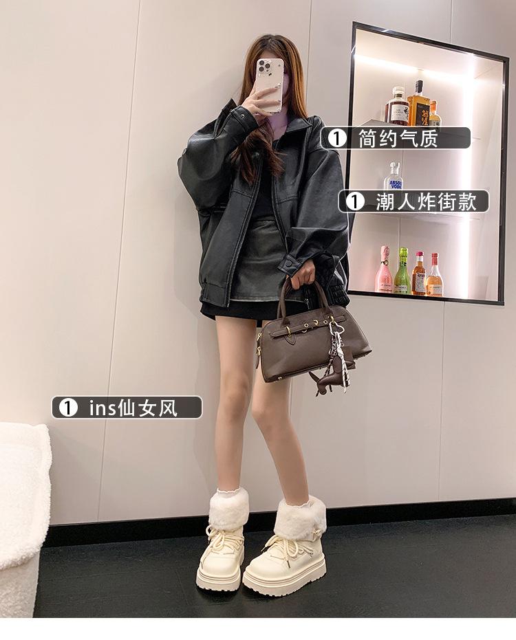 European and American Style Neutral Versatile Thick-soled Heightening Snow Boots Women's 2025 Autumn and Winter New Velvet Large Cotton Shoes Short