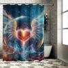 Celestial Heart Wings Shower Curtain - Waterproof, Mildew-Resistant, Machine Washable for Cosmic Bathroom Decor