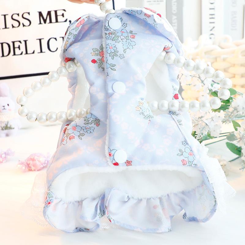 Hundekleidung Herbst- und Winterkleidung Dickes Katzen-Prinzessinnenkleid Baumwollmantel Blumenspitze Kleiner Hund Haustierbedarf