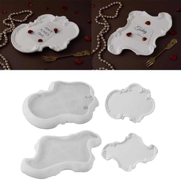 DIY Crystal Droplet Gypsum Cement Mold European Style Lace Relief Storage Tray Resin Mould Mirror Surface Silicone Molds