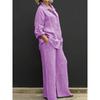 Womens Solid Color Linen Two Piece Set Loose Shirt And Wide Leg Pants