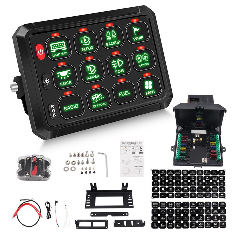 12 Gang Panel Switches Box 12V 24V Multi-Function Remote Key Pad Relay System Controller ON-Off For Jeep Off Road 4x4 Truck Boat
