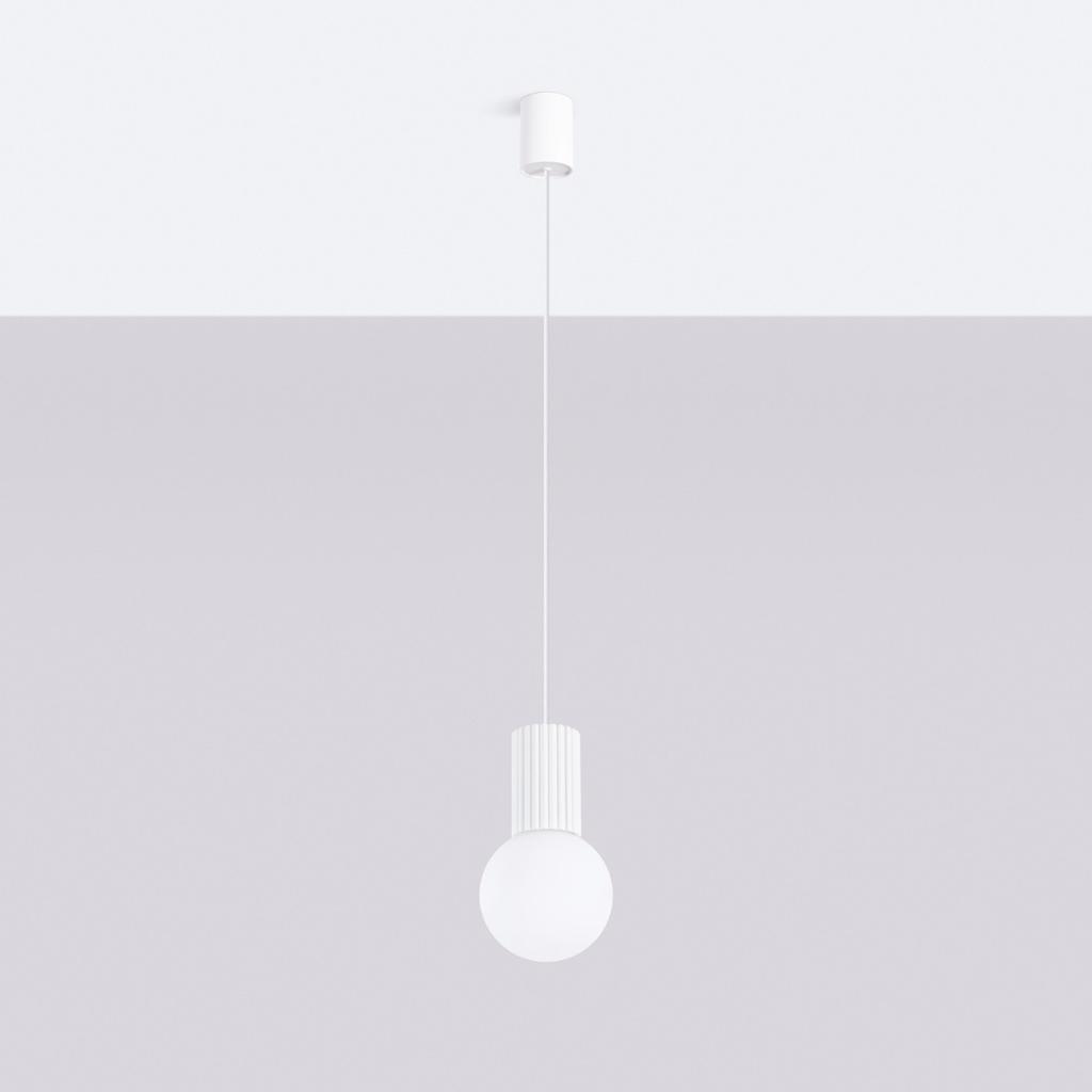 Lampa Wisząca Nowoczesna Biała Ryflowana Szklana Biała Kula Do Salonu Jadalni Nad Stół 1Xg9 8W Halo Sollux Lighting