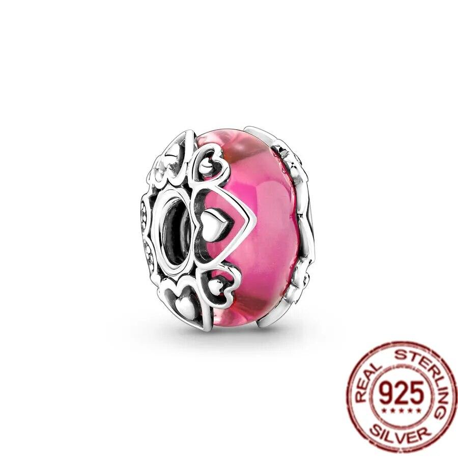 925 Sterling Sølv Rosa Lilla Mørkeblått & Star Murano Glass Charms Perler Passer OriginalNew Armbånd Bangle DIY smykker