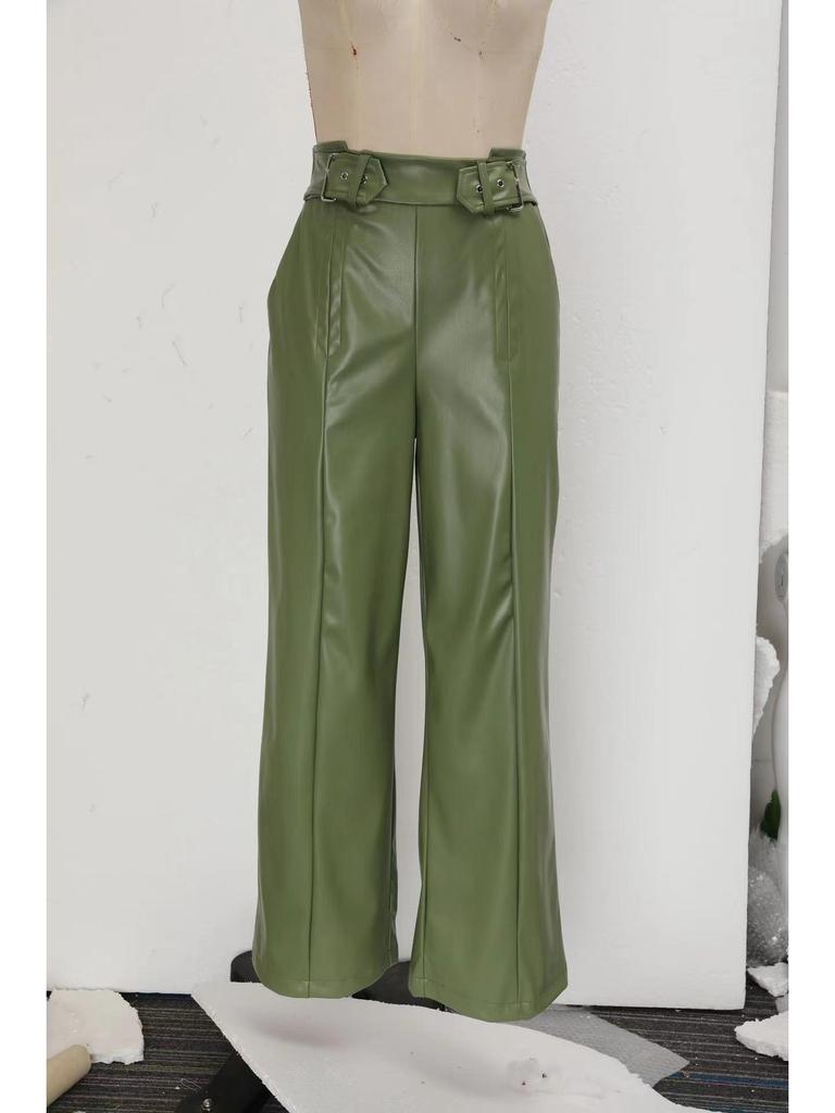 High Waist PU Leather Flare Pants with Waist-cinching & Pockets - 2025 Fashion