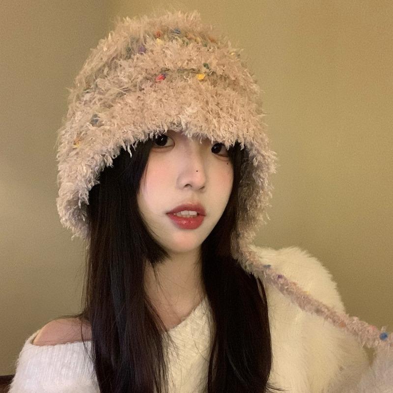 Hat winter warm ear protection wool hat cute sweet travel wool hat show face small cold protection pullover hat
