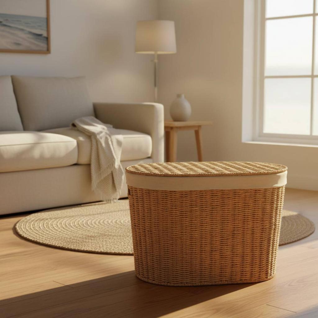 Paper Rope Hamper Lid Included Basket Decorative for Bedroom