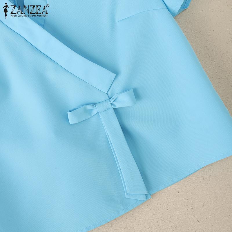 ZANZEA Women Casual V-Neck Summer Short Sleeve Blouse