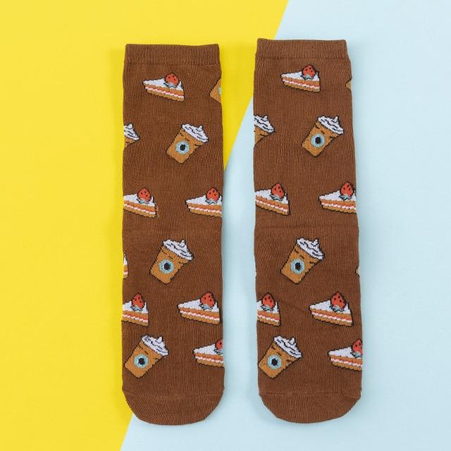 Women Socks Funny Cute Cartoon Fruits Banana Avocado Lemon Egg Cookie Donuts Food Happy Japanese Harajuku Skateboard Socks