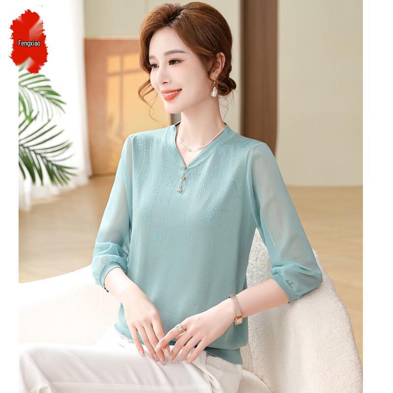 Floral V-Neck Seven-Quarter Sleeve Pullover Top 125