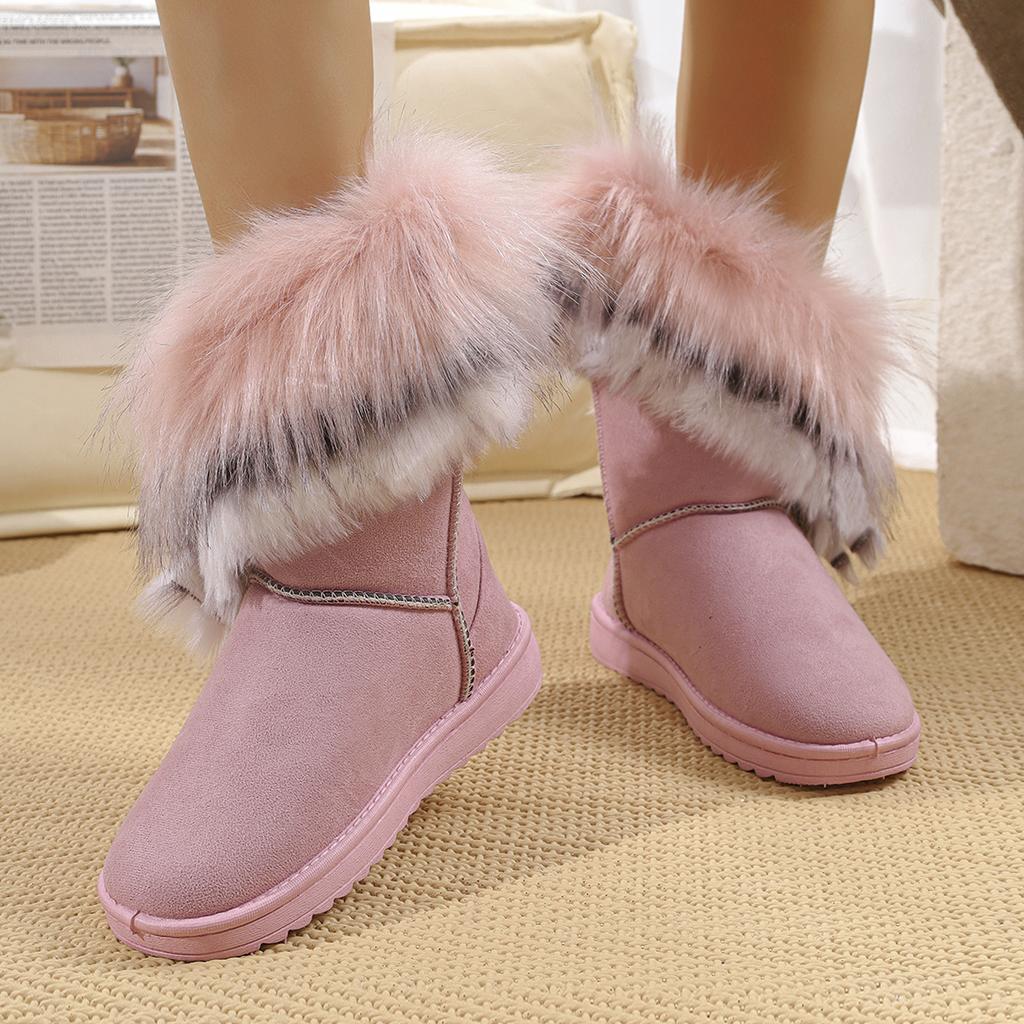 Shoes for Women Fur Boots Winter Warm Ankle Boots for Women Round Toe Slip On Snow Boots Female Comfortable Outdoor Ladies Shoes
