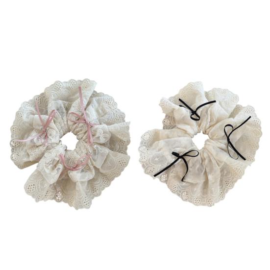 Hair Tie Embroidery Lace Fabric Bowknot Decor Hair Scrunchie High Elasticity No Damage