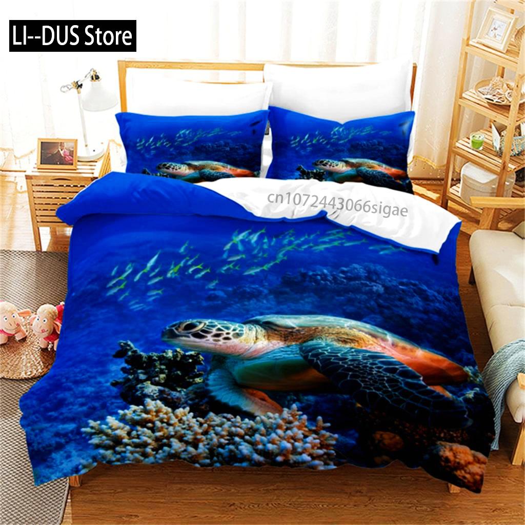 Comforter Bedding Set Fish Sea Turtle Jellyfish Seashell Starfish Microfiber Marine Theme Twin Full For Kid Adult