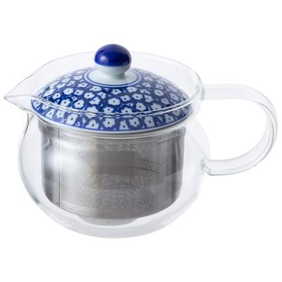 Hasami Ware Glass Pot Blue Milk Pattern Stainless Steel with Tea Capacity 375ml 73588 (super Strainer) Approx.
