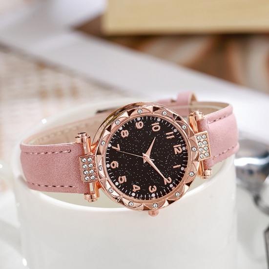 Quarz-Armbanduhr für Damen Leuchtend Kompakt Elegante Arabische Ziffern Uhr Einfache Nachtablesung Strasssteine Uhr für Studenten Büro Party Geschenke