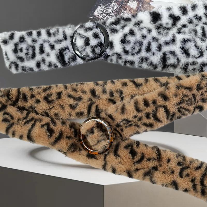 Plush Y2K Leopard Print Spicy Belts Stylish Women Faux Fur Waist Belt American Retro Street Style Deco Accessories