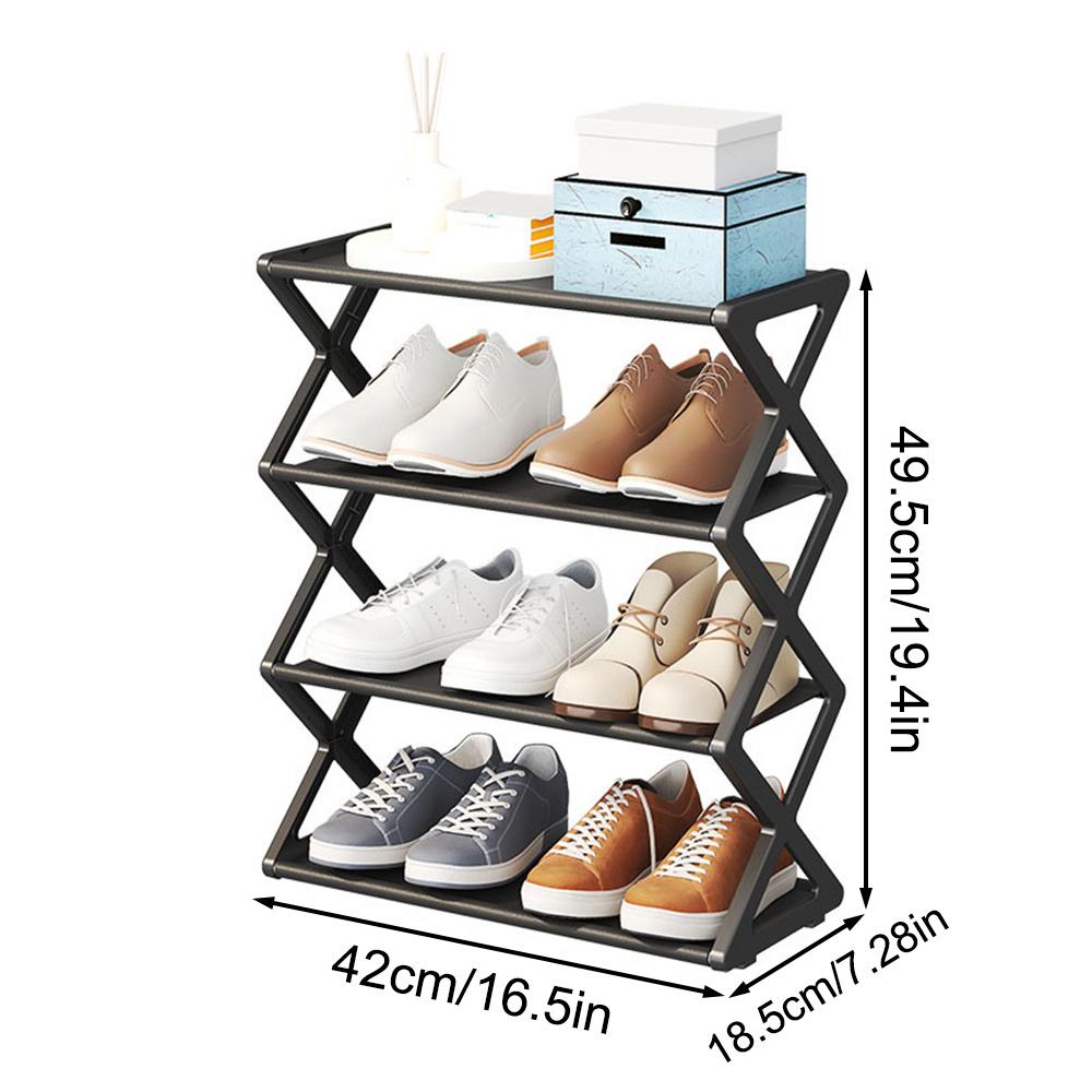 Four-Tier Folding Shoe Rack - a Space-Saving Storage Solution That Can Hold 8 Pairs of Shoes, Featuring an X-Shaped Plastic Frame, Vintage Design