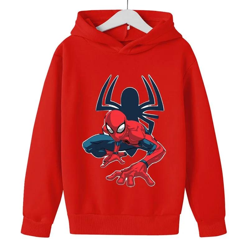 Boys' Marvel Spider-Man Handsome Posture Printed Hooded Sweatshirt Children's Autumn and Winter Casual Sports Long-sleeved Hoodi