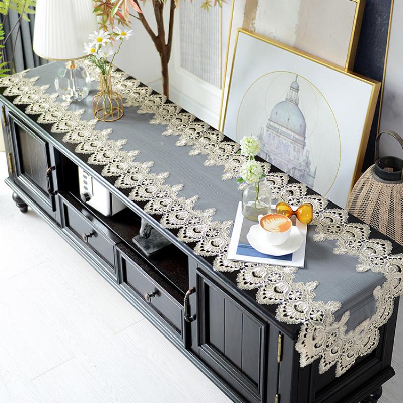 New Lace Table Flag Mesh Hollowed Out Dining Table Flag Coffee Table TV Cabinet Tablecloth European Style Decorative Towel TV Cabinet Cover Cloth
