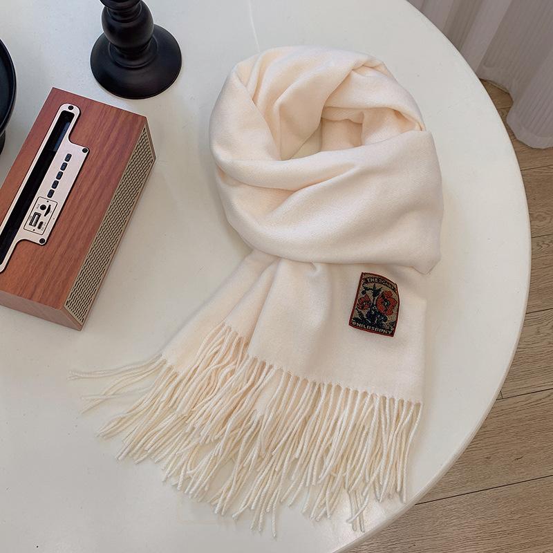 

Осенне-зимний теплый шарф для женщин, корейский универсальный однотонный платок, мягкий однотонный шарф от холода 200*68cm бежевый