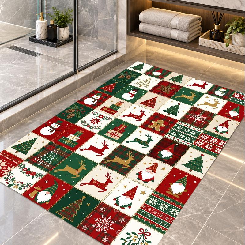 Christmas Theme Floor Carpet, Soft Area Rug, Xmas Indoor Home Holiday Decoration
