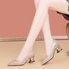 New Pointed Thick Heel Wedding Shoes 2025 Autumn with Cheongsam Shoes Rhinestone Mid-heel Shallow Single Shoes Temperament Celebrity Women's Shoes