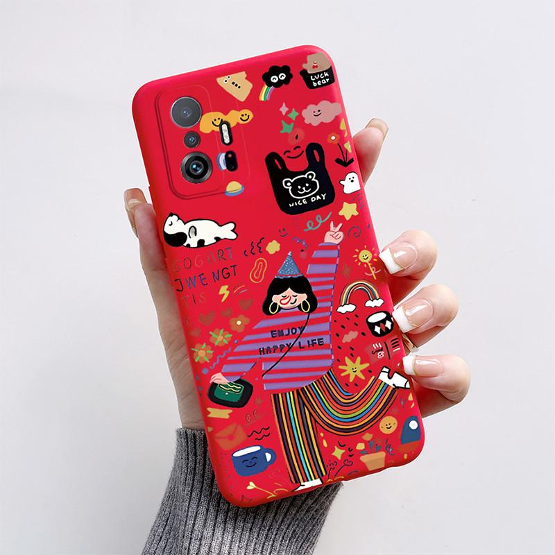 Handyhülle Für Xiaom Mi 11T 11 T Pro Funda Niedliche Katze Cartoon Hund Fuchs Hülle Xiaomi 11T Mi11T Pro Matte Weiche TPU Rückseite Bumper