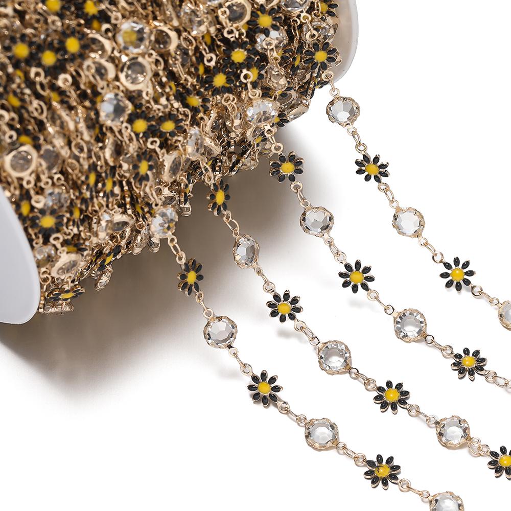 1meter Copper Chains Daisy with Glass Rhinestone Chain Findings for Bracelet Necklace DIY Jewelry Making Accessories чёрный