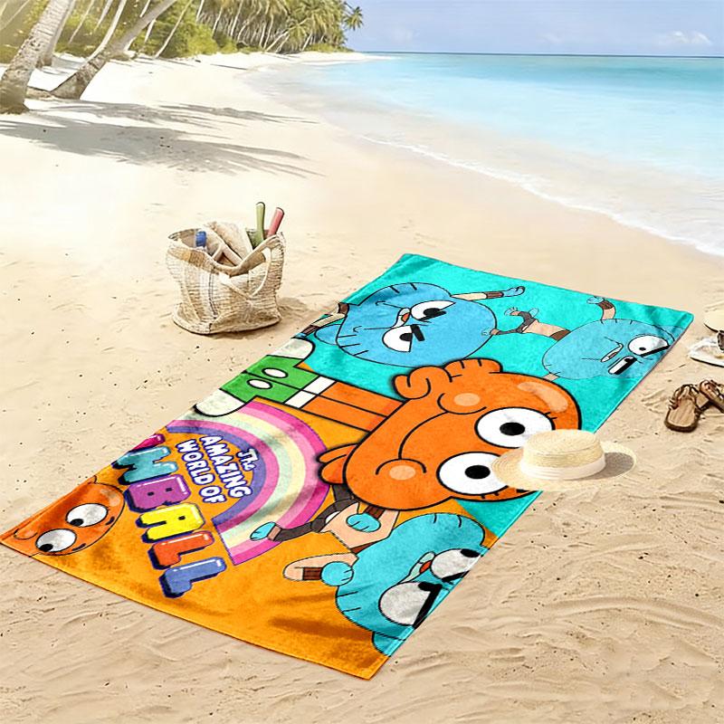 Gumball Cartoon Print Beach Towel, Large Soft Quick Dry Towel for Beach Camping Swimming