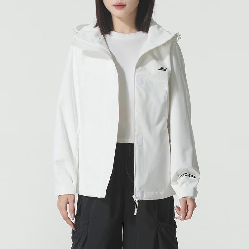 Skechers Fashion Sports Outdoor Series Logo Letter Hooded Zipper Long Sleeve Water-Resistant Jacket Women jackets P425W219-0019