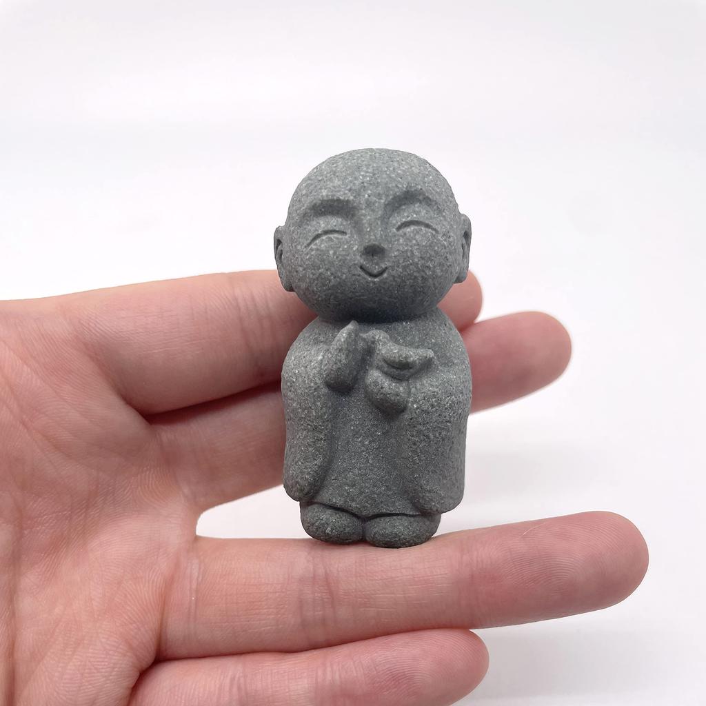 RemeeHi Jizo Statue Set, a Soothing and Cute Small Figurine, a Jizo Guardian Deity, Made of Granite, Perfect for Wishing Happiness and Good Fortune,