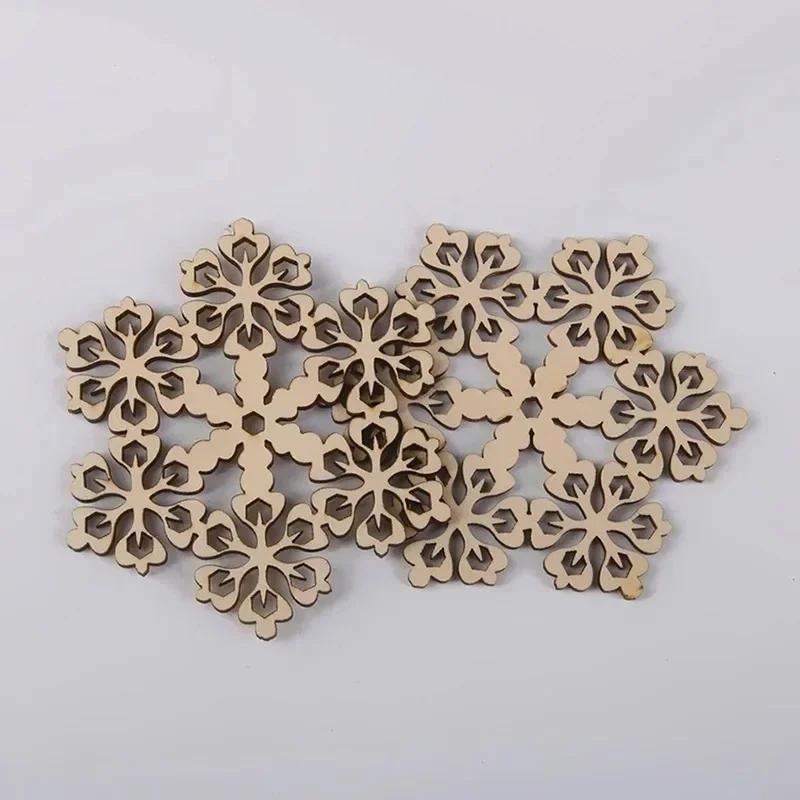 Christmas Handmade DIY Tree Decoration Assorted Wooden Snowflake with String Cutouts Craft Embellishment Gift Tag Wood Ornament