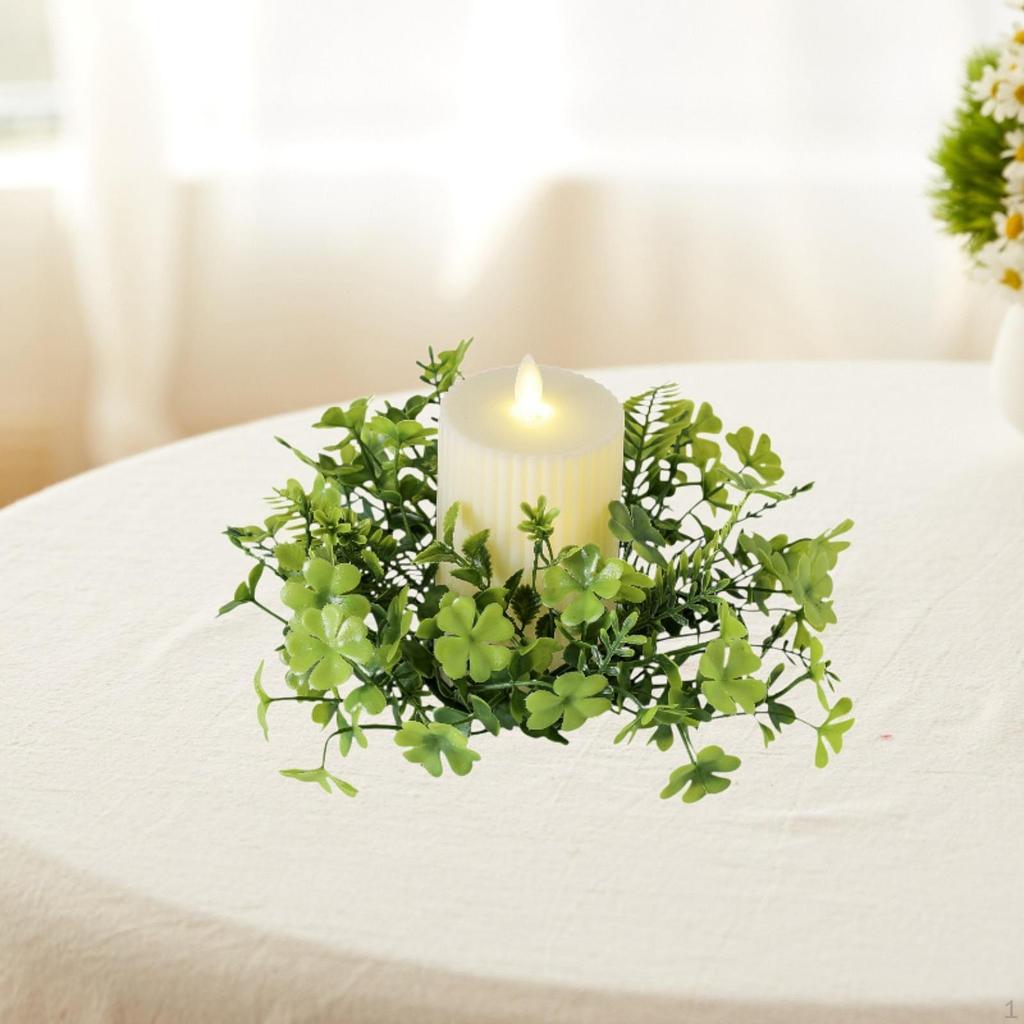Umělý svíčkový prstenový věnec, ozdoba stolu se zelenými listy na dovolenou