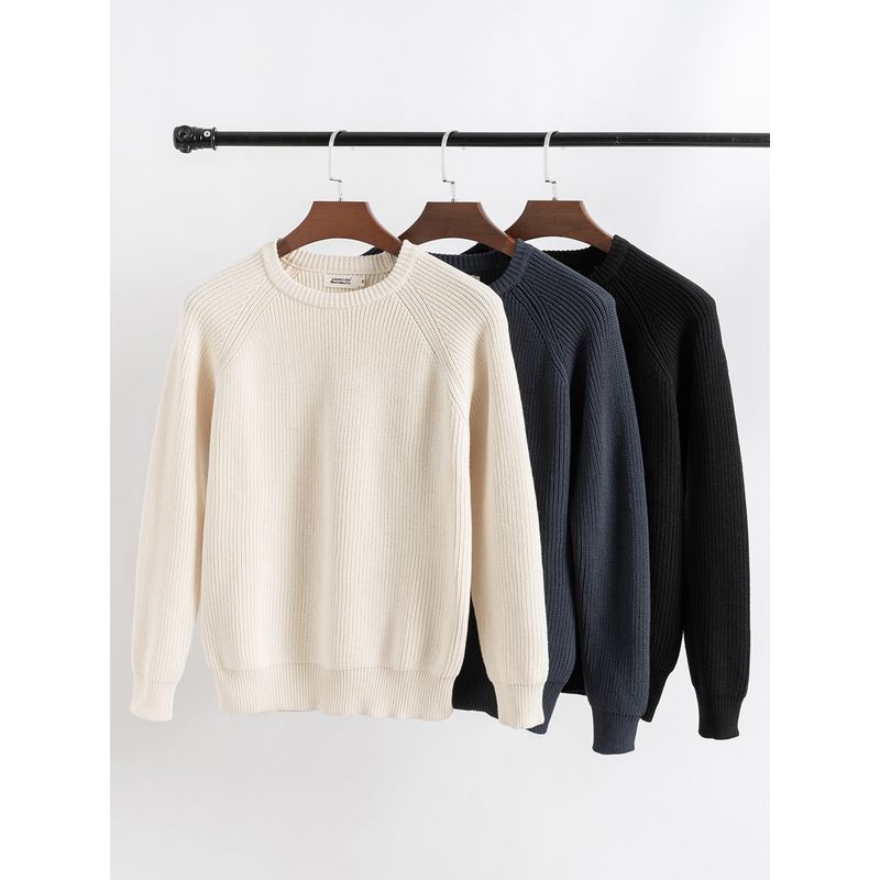 American Retro Heavyweight Pure Cotton Thick Waffle Knit Sweater for Men, Winter Base Layer, Export Men's Round Neck Knitwear