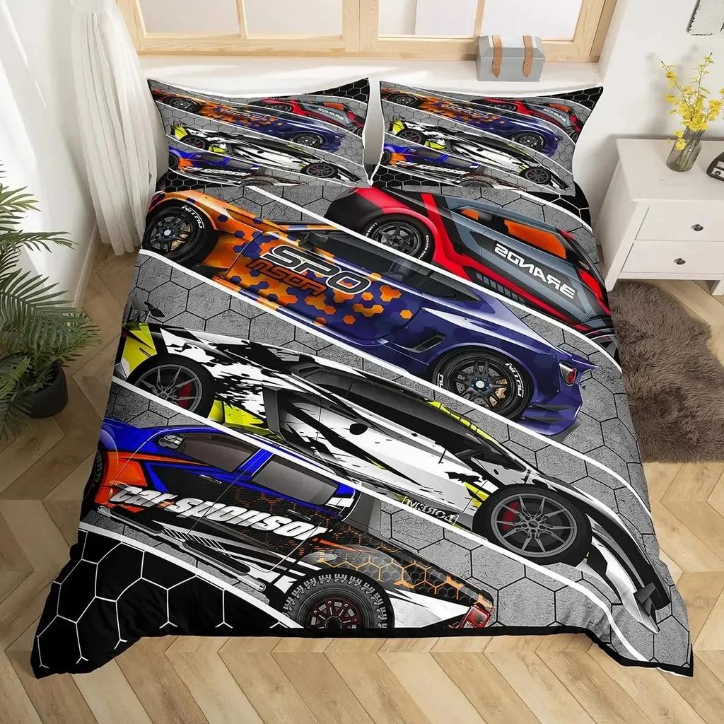 Auto da Corsa Ragazzi Auto Sportiva Comodo Copripiumino Federa Set Biancheria da Letto Decorazione Camera da Letto Bambini Tessile per la Casa