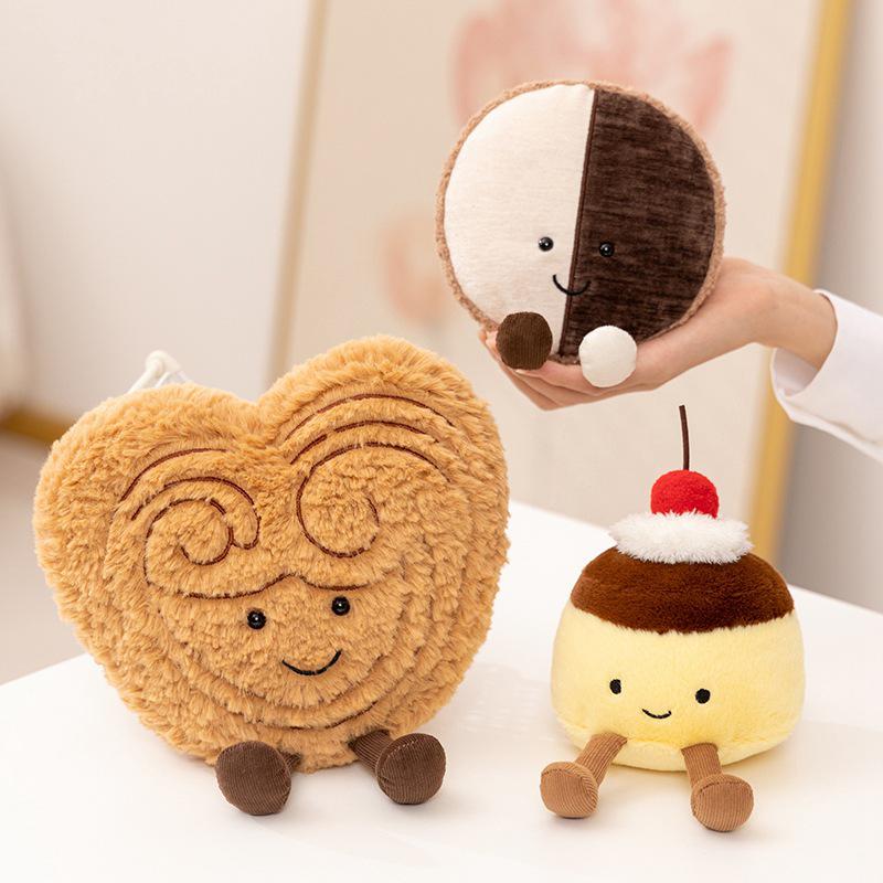 Hobby Dessert Plush Toy Set: Butterfly Pastry, Pudding Doll, and Biscuits Ornaments for Tea Time or Photo Props.
