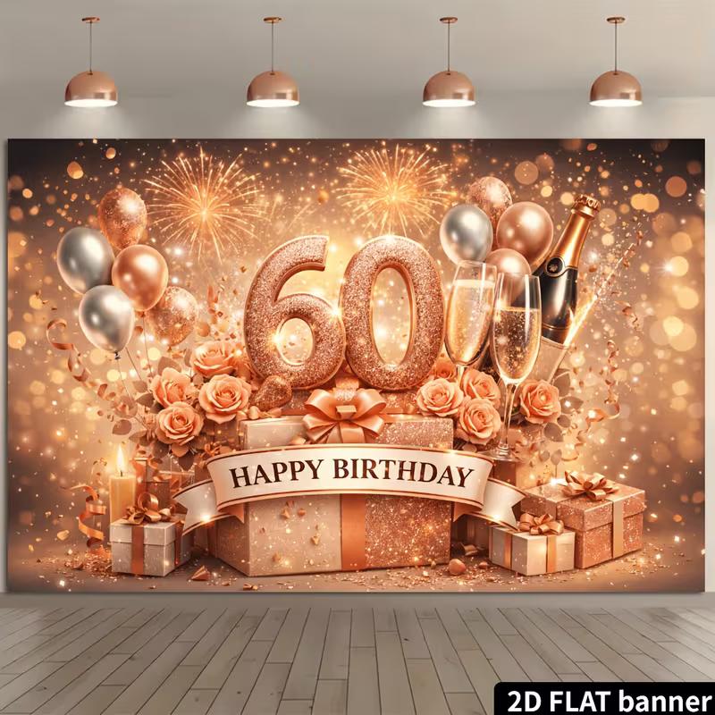 Sfondo 2D Oro Rosa 60° Compleanno Numero 60 Scintillante Banner Fotografico