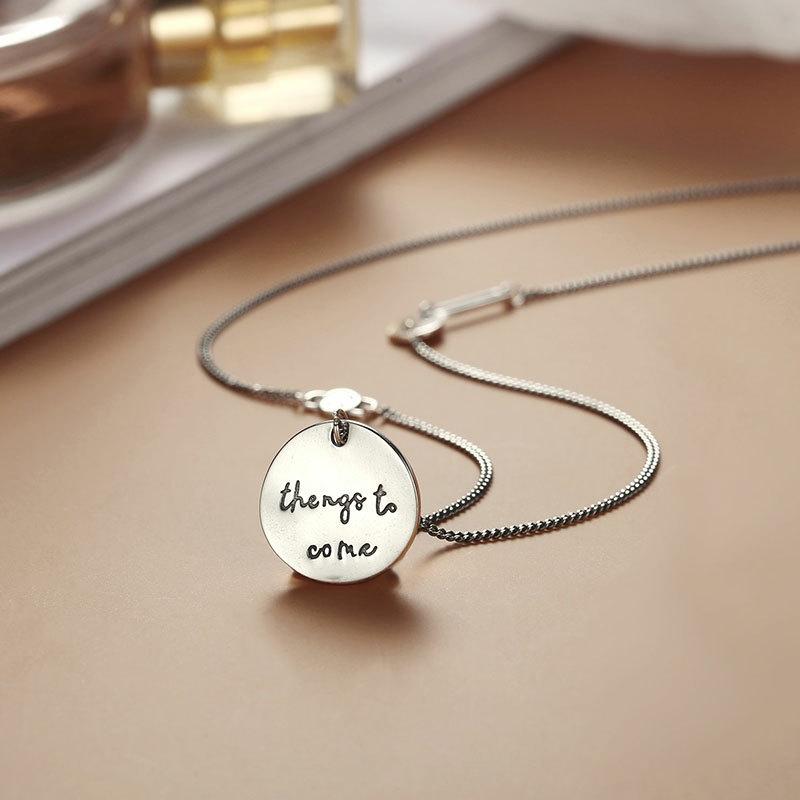 Engraved English Ring Necklace Cold Style Clavicle Chain Men and Women's Cool Style