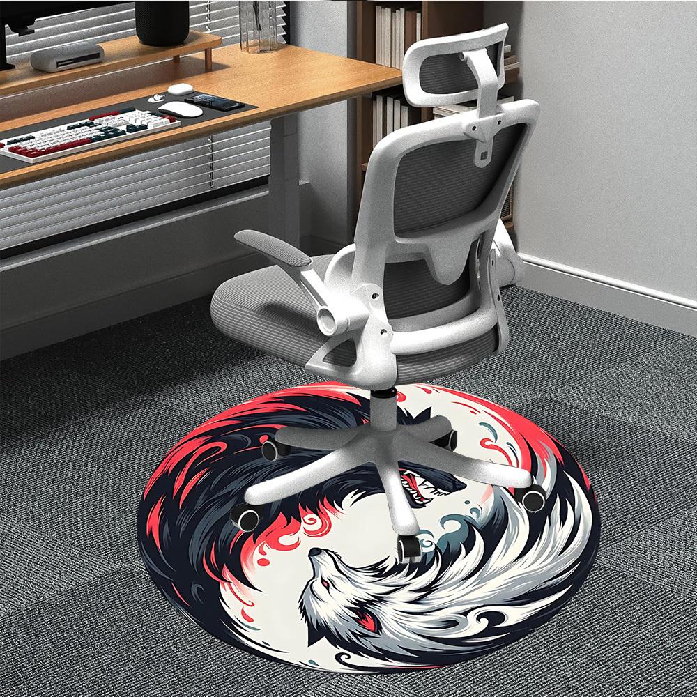 1pc Wolf YinYang Office Round Area Rug, Under Office Chairs Bedroom Living Room Home Decor, Room Deco, Available in Various Sizes