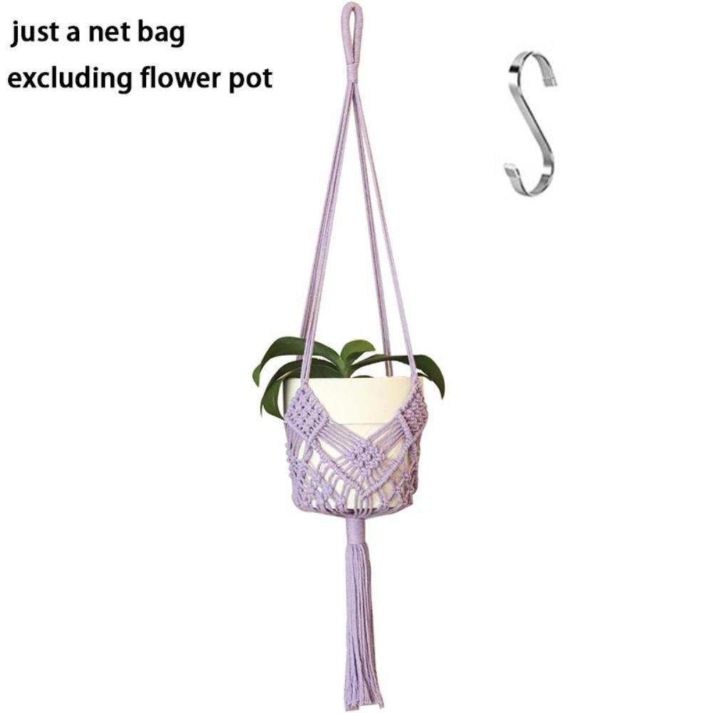 New Boho Plant Hanger Cotton Rope Woven with Net Pouch Hanging Basket Macrame Flower Pot for Indoor Outdoor Hanging Succulents