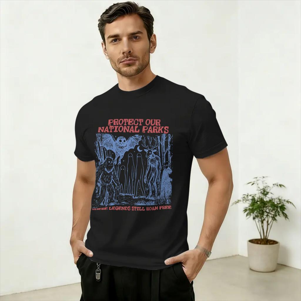 Vintage Protect Our National Parks MothUnisex Cryptid Weirdcore Horror T-Shirt Unisex Cotton T Shirts Short Sleeve Tees Classic Tops