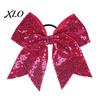 Stage Costume Accessories Sequins Hair Bows, Elastic Tie, Large Cheerleading Shiny Bows for Girls Band Ponytail Holder, Glitter Scrunchies Women Teens