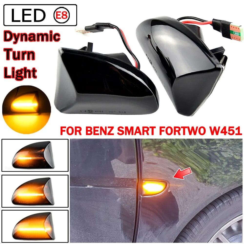 2 buc. lentile afumate chihlimbar LED lumini de semnalizare laterale dinamice de marcare pentru Smart Fortwo 451 MK1 & MKII 2007-2015